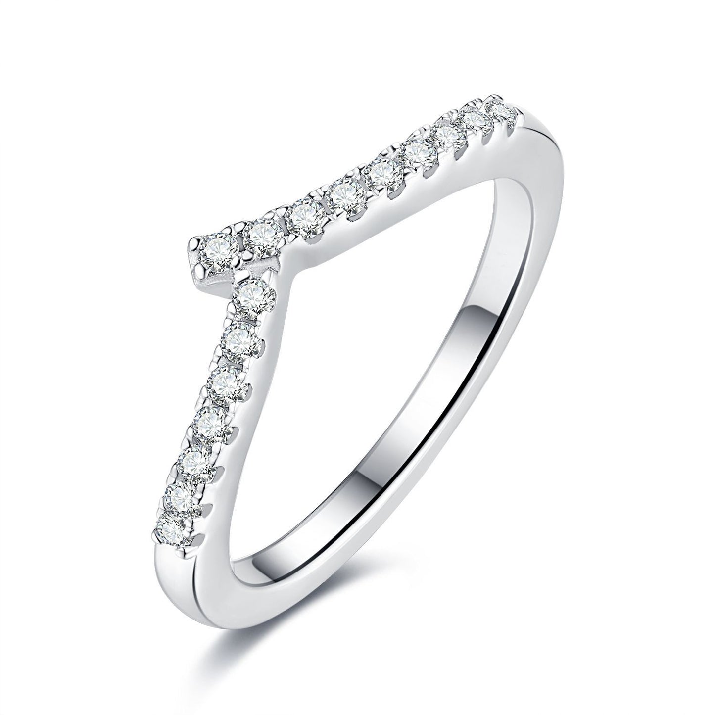 Moissanite stackable thin v band ring
