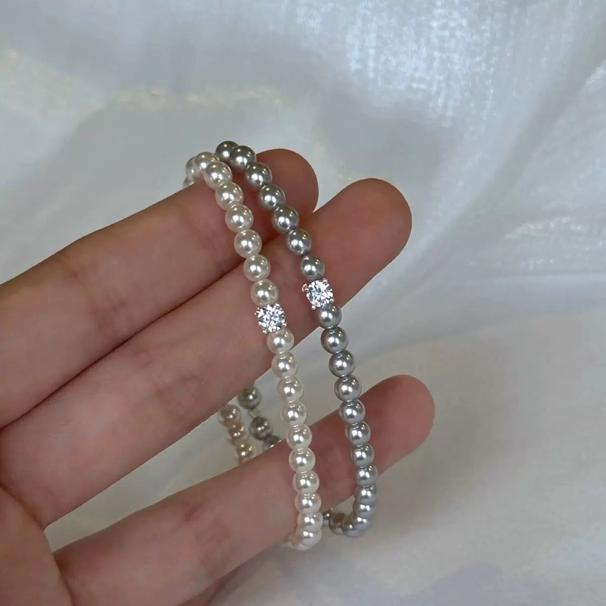Pearl & Square Diamond Bracelet