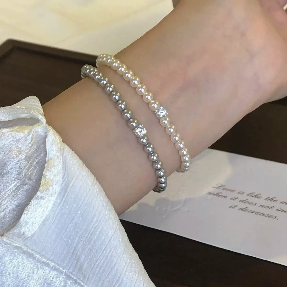 Pearl & Square Diamond Bracelet