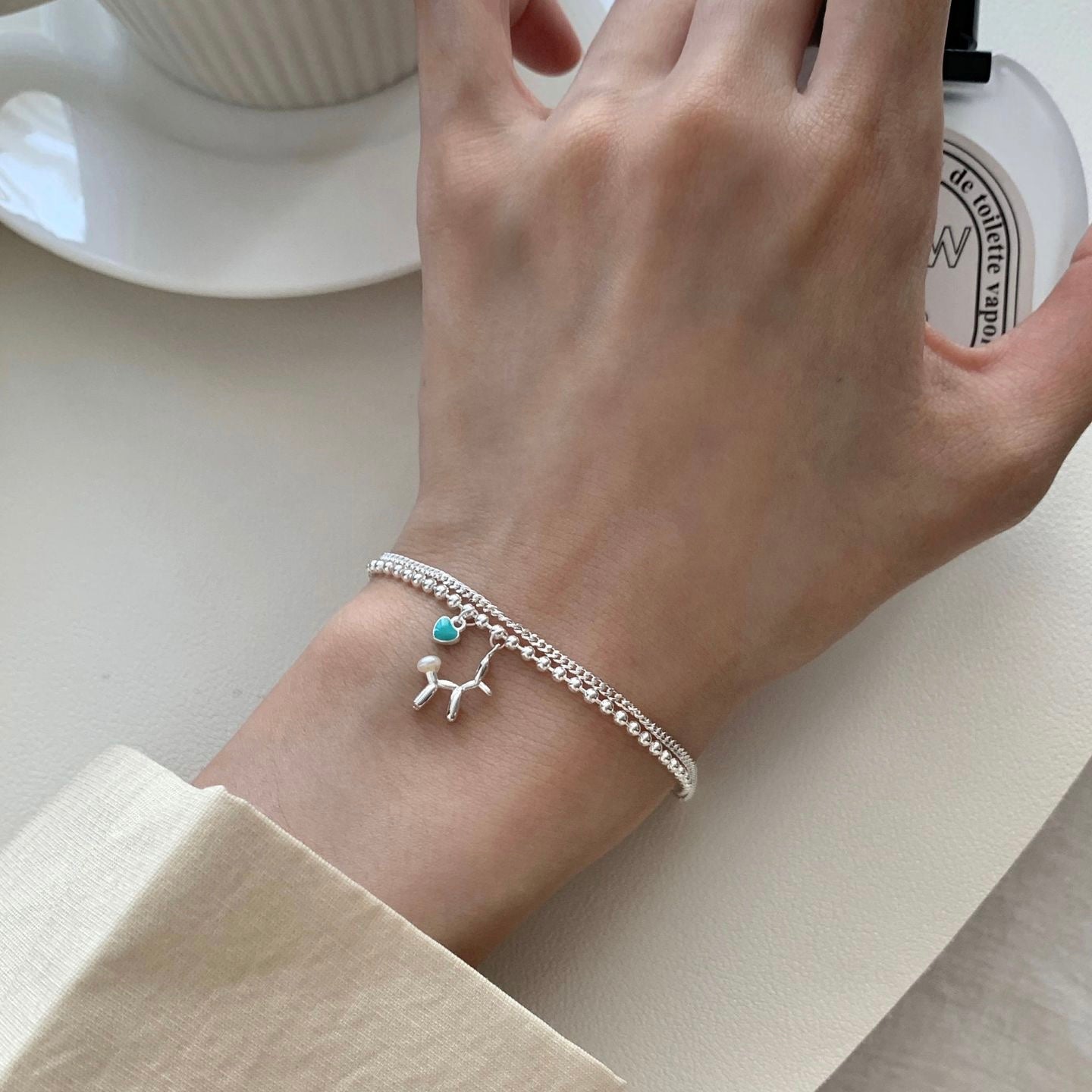 S925 sliver bubble puppy bracelet